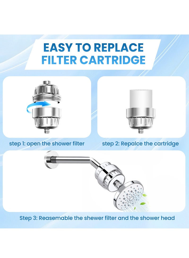 Xkimos Shower Filter 30 Stage Showerhead Filter for Hard Water Shower Water Filter with 2 Replaceable Filter Cartridges for Removing Chlorine Fluoride, Polished Chrome - Image 5