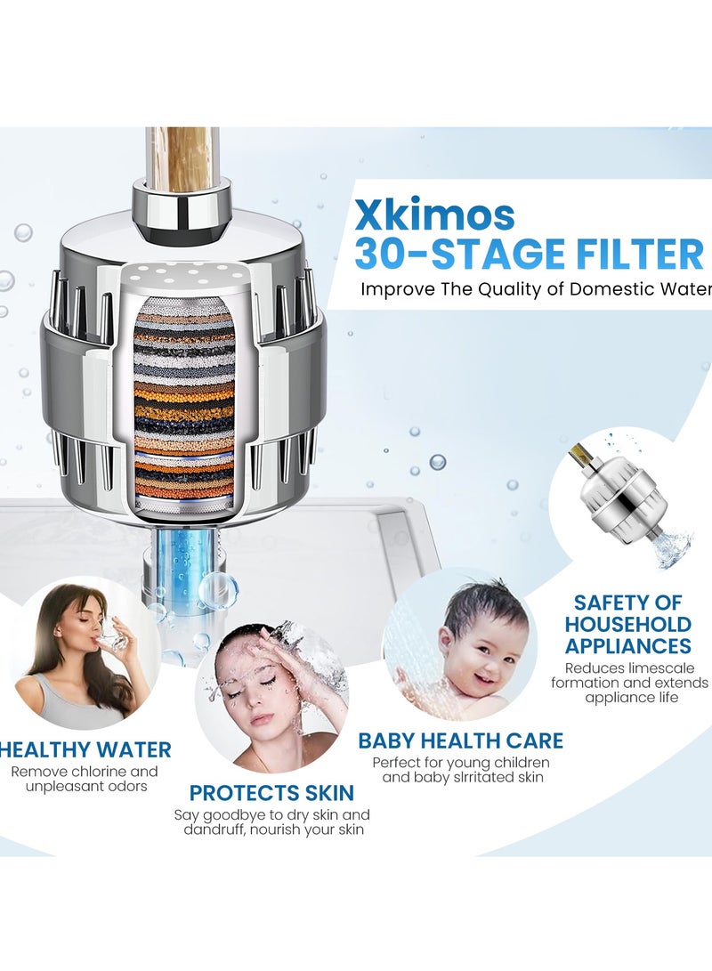 Xkimos Shower Filter 30 Stage Showerhead Filter for Hard Water Shower Water Filter with 2 Replaceable Filter Cartridges for Removing Chlorine Fluoride, Polished Chrome - Image 4