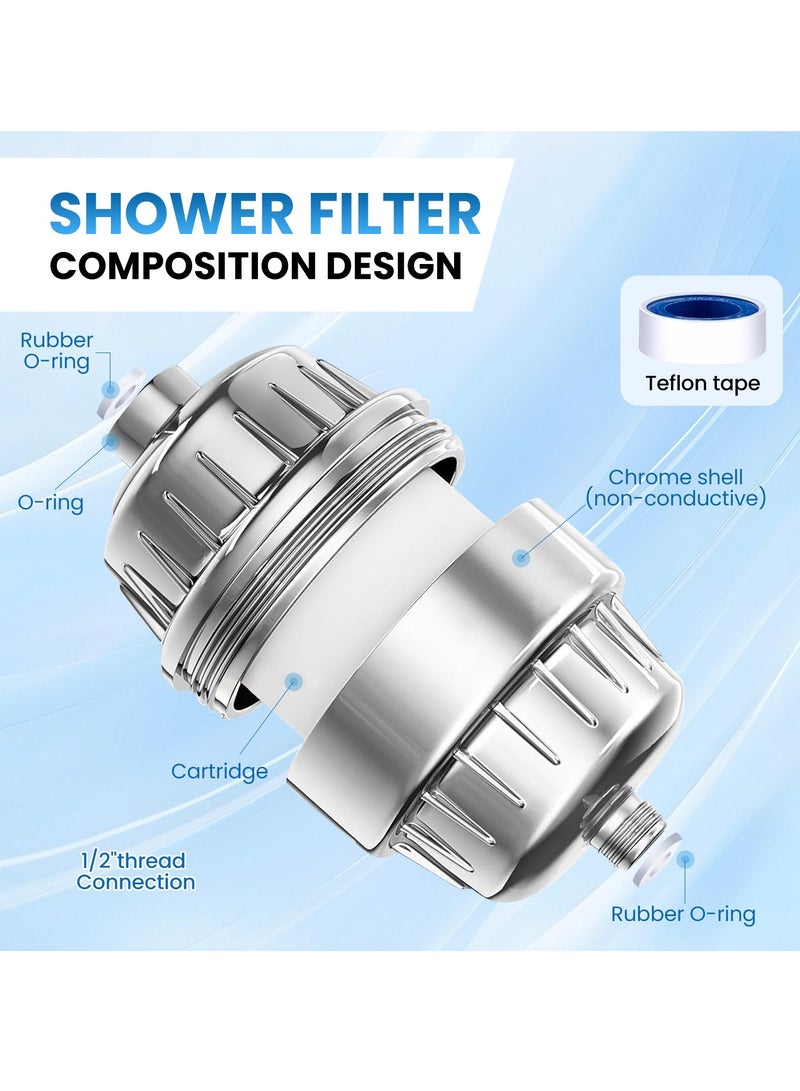 Xkimos Shower Filter 30 Stage Showerhead Filter for Hard Water Shower Water Filter with 2 Replaceable Filter Cartridges for Removing Chlorine Fluoride, Polished Chrome - Image 3