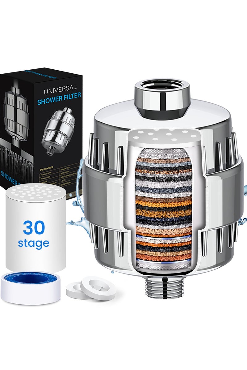 Xkimos Shower Filter 30 Stage Showerhead Filter for Hard Water Shower Water Filter with 2 Replaceable Filter Cartridges for Removing Chlorine Fluoride, Polished Chrome - Image 1