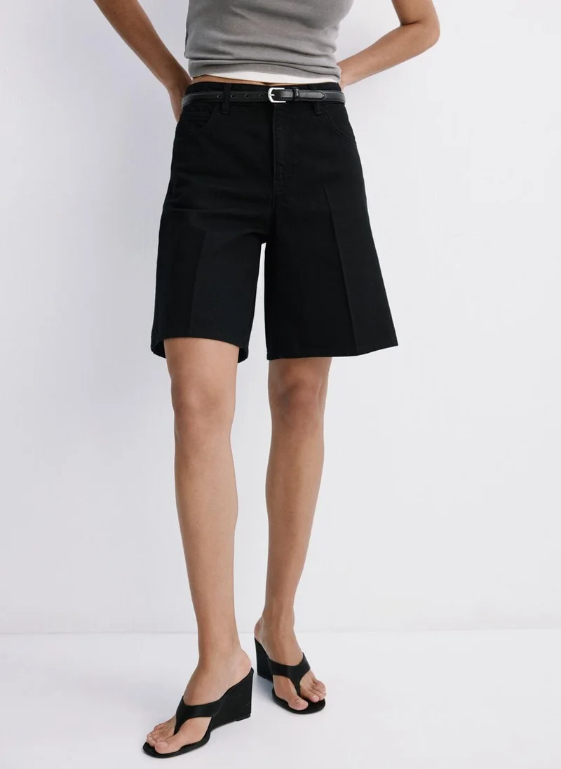 مانجو High-Waist Straight-Fit Denim Shorts