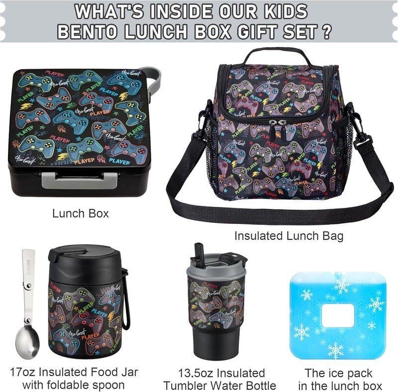 Howeemo Bento Lunch Box for Kids with 17oz Soup Thermo,Insulated Tumbler Water Bottle and Insulated Lunch Bag,Leak-Proof 3 Compartment Lunch Food Container with with Ice Pack for Kids to School-Game Console - Image 2