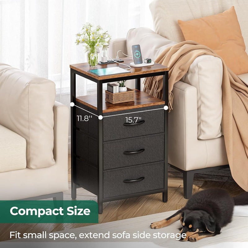 Sharpdo Sofa Side Table, Living Room Small Coffee Table,End Table,With 3 Storage Drawers - Image 5
