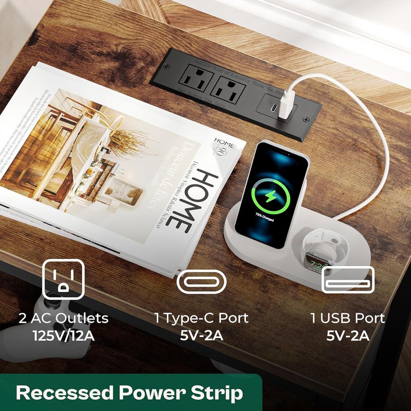 Sharpdo Sofa Side Table, Living Room Small Coffee Table,End Table,With 3 Storage Drawers - Image 4