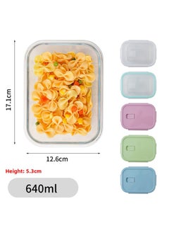 Glass Lunch Box Bento Box Fresh-keeping Bowl Sealed Box Lunch Box Fresh-keeping Box Can Enter Microwave Glass Bowl Fruit Box-Specifications:Medium Length 640ml-Color:Sakura Powder