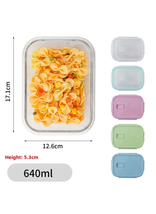 Generic - Glass Lunch Box Bento Box Fresh-keeping Bowl Sealed Box Lunch Box Fresh-keeping Box Can Enter Microwave Glass Bowl Fruit Box-Specifications:Medium Length 640ml-Color:Sakura Powder - Image 1