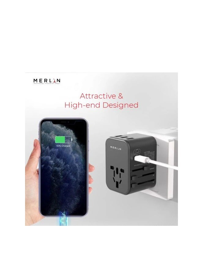 MERLIN WORLD TRAVEL  ADAPTER 2-TYPE C + 3 -USB - Image 3