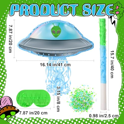 Janlaugh Alien Pinata with Bat Stick Blindfold and Confetti Spacecraft Piata Party Decoration Spaceship Themed Halloween Birthday Party Favor Supplies Alien - Image 5