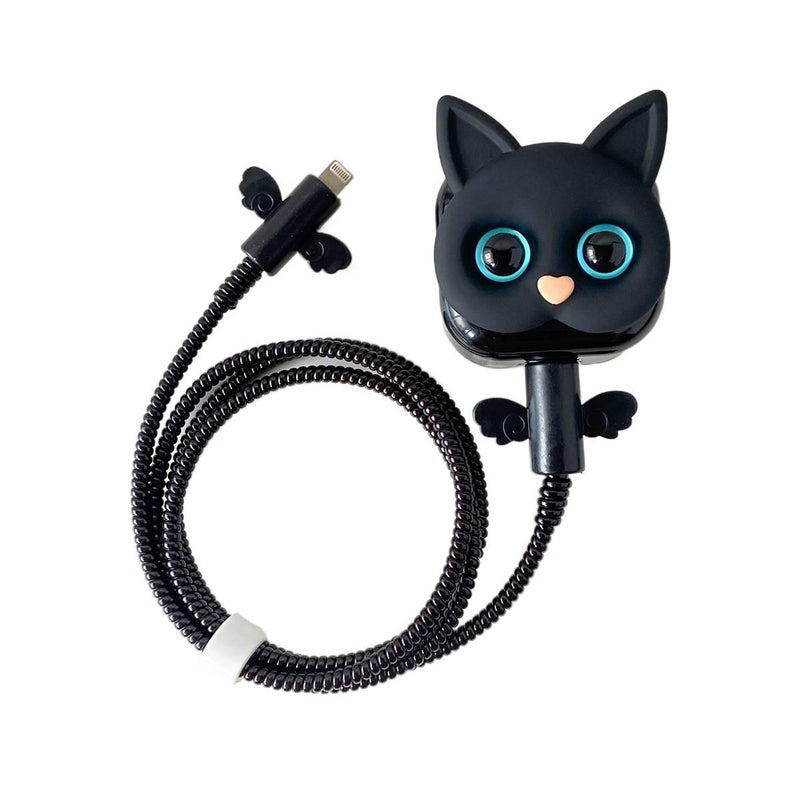 20W Charger Head and Cable End Protector Set with Cute Style in Black with Decorative Design Anti Bend Protection and Daily Cable Care - NADI - Image 1