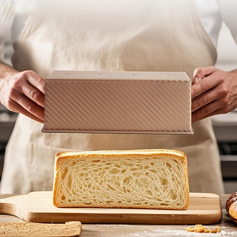 Cayanmydery Pullman Loaf Pan with Lid, 2.2 lb Dough Capacity Bakeware for Baking Bread, Carbon Steel Corrugated Bread Toast Mold with Cover - Image 2