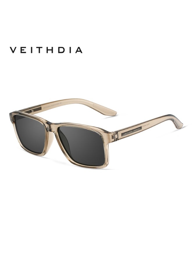 Veithdia Rectangular Sunglasses, Light Brown Frame, Gray Lenses, Modern Casual Style - Image 1