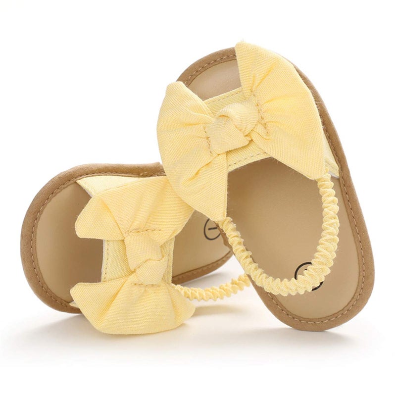COSANKIM Infant Baby Girls Summer Sandals with Flower Soft Sole Newborn Toddler First Walker Crib Dress Shoesï¼ˆ6-12 months infant, 13 yellowï¼‰ - Image 1