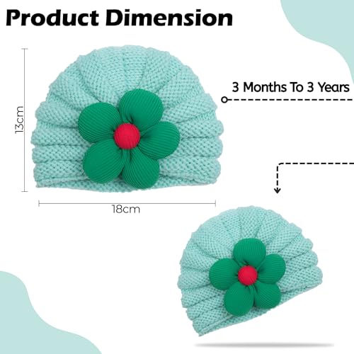 BEMBIKA Baby Winter Cap for Girls – Flower Knitted Woolen Beanie, Warm & Stylish Winter Hat for Toddlers and Infants -(0 – 3 Years | Mint Green) - Image 3