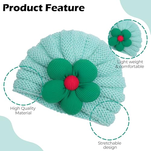 BEMBIKA Baby Winter Cap for Girls – Flower Knitted Woolen Beanie, Warm & Stylish Winter Hat for Toddlers and Infants -(0 – 3 Years | Mint Green) - Image 4