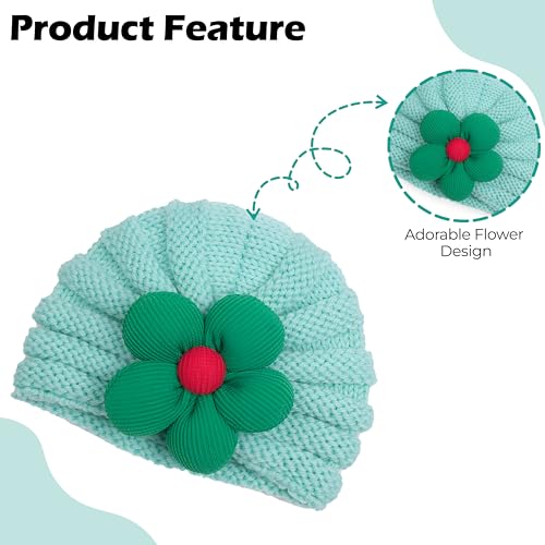 BEMBIKA Baby Winter Cap for Girls – Flower Knitted Woolen Beanie, Warm & Stylish Winter Hat for Toddlers and Infants -(0 – 3 Years | Mint Green) - Image 5