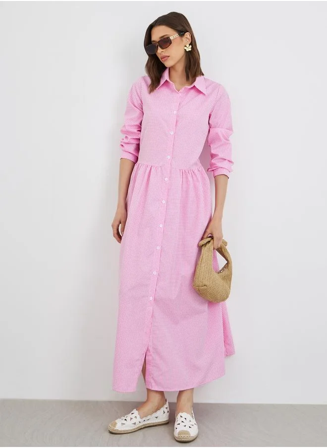 Take Two Take Two Checked Print Buttoned A-Line Maxi Dress