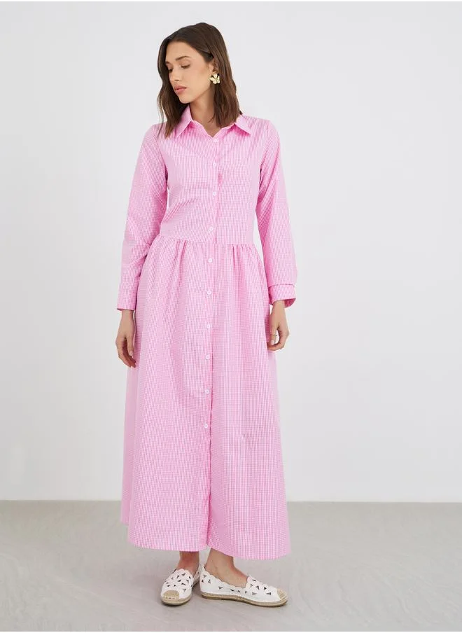 Take Two Take Two Checked Print Buttoned A-Line Maxi Dress