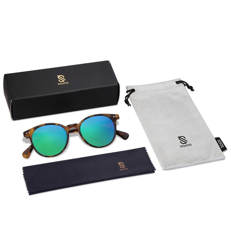 SOJOS Small Round Classic Polarized Sunglasses for Women Men Vintage Style UV400 Lens SJ2113, Tortoise/Greenish Blue - Image 5