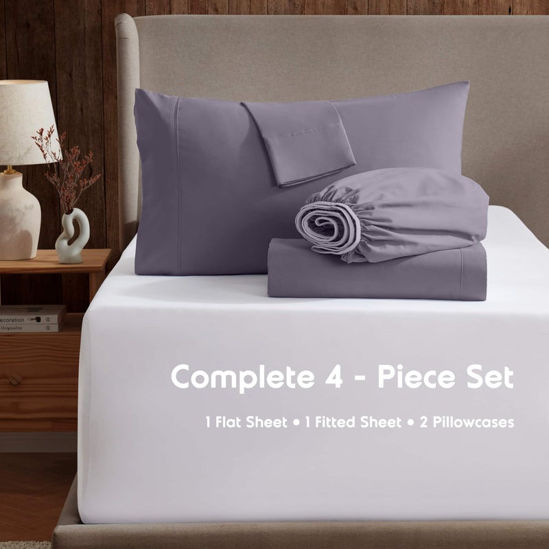 Nestl Nestl RV Short Queen Sheet Set - 4 Piece Bed Sheets for Short Queen Size Bed  Deep Pocket  Hotel Luxury  Extra Soft  Breathable and Cooling  Grayish Purple  - Image 2
