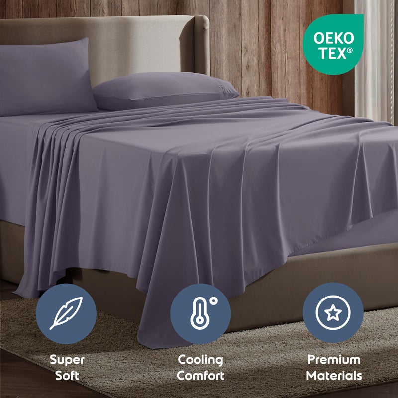 Nestl Nestl RV Short Queen Sheet Set - 4 Piece Bed Sheets for Short Queen Size Bed  Deep Pocket  Hotel Luxury  Extra Soft  Breathable and Cooling  Grayish Purple  - Image 5
