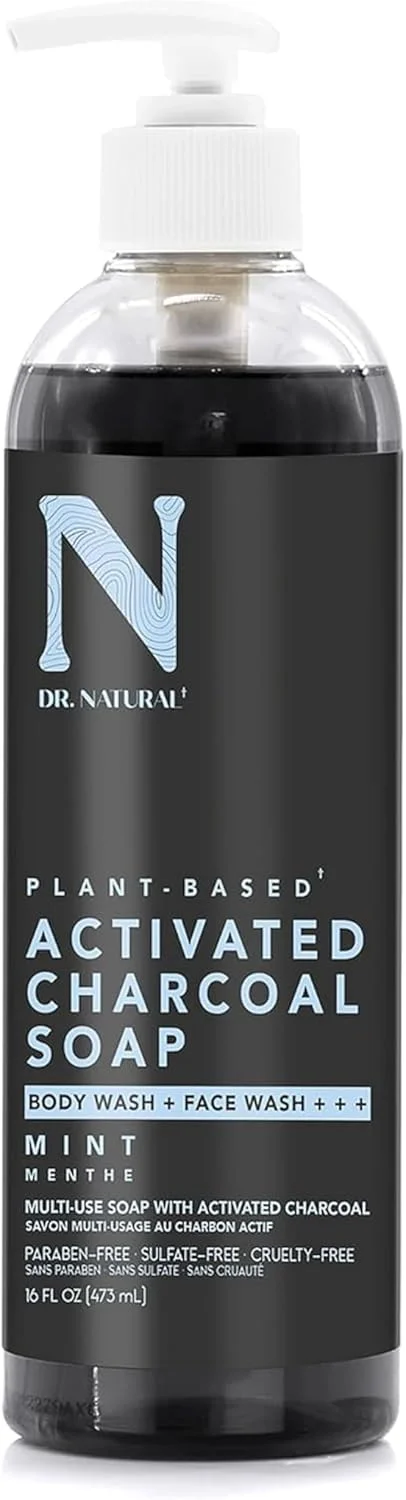 Dr. Natural Dr. Natural Activated Charcoal Liquid Soap with Peppermint Oil Extract - 473 ml - Face and Body Wash - 100% Organic