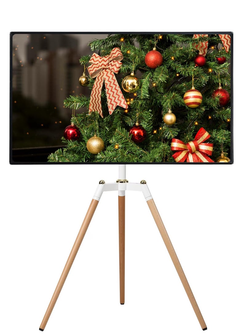 والالا حامل تلفزيون ثلاثي القوائم، قابل للتعديل الارتفاع، دوران 140 درجة، لغرفة النوم، غرفة المعيشة، حامل تلفزيون زاوية، لشاشات LED/LCD مقاس 32-65 بوصة، بني/أبيض - Image 1