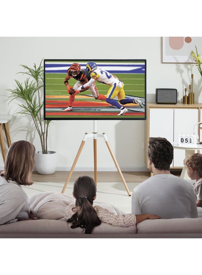 والالا حامل تلفزيون ثلاثي القوائم، قابل للتعديل الارتفاع، دوران 140 درجة، لغرفة النوم، غرفة المعيشة، حامل تلفزيون زاوية، لشاشات LED/LCD مقاس 32-65 بوصة، بني/أبيض - Image 2