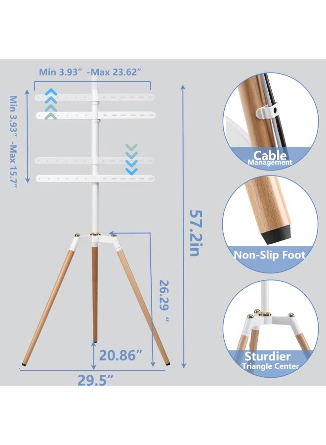 والالا حامل تلفزيون ثلاثي القوائم، قابل للتعديل الارتفاع، دوران 140 درجة، لغرفة النوم، غرفة المعيشة، حامل تلفزيون زاوية، لشاشات LED/LCD مقاس 32-65 بوصة، بني/أبيض - Image 3