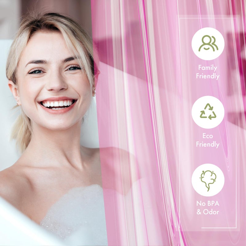 AmazerBath Shower Curtain Liner, 72x72 Transparent Hot Pink Shower Curtain Liner, Lightweight Plastic Shower Curtain Liner, Cute Waterproof Shower Liner for Bathroom with 3 Magnets & 12 Grommet Holes - Image 2