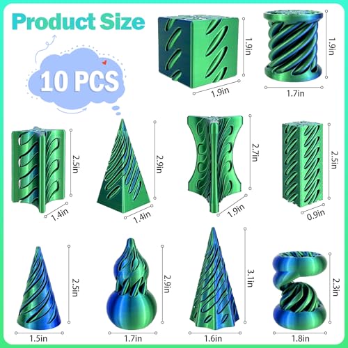 YVBBHE 10 Pack 3D Printed Spiral Fidget Toys Set Impossible Magic Passthrough Stress Relief Toy for Anxiety RelaxingCuboidCylinderConeCubeWaveWhirlwindPyramidGourdTriangleQuadrilateralLG - Image 5