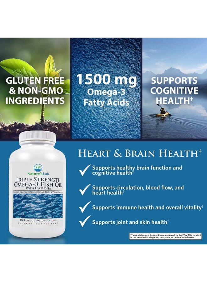Nature's Lab زيت السمك أوميغا 3 بقوة ثلاثية مع EPA و DHA يدعم وظيفة الدماغ الصحية وصحة الإدراك والدورة الدموية 180 كبسولة لينة (إمداد لمدة 3 أشهر) - Image 4