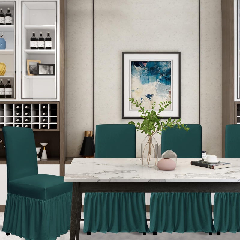 molasofa Chair Covers for Dining Room Set of 4 Stretch Chair Slipcovers with Skirt for Kitchen Seat Protectors Wedding Banquet Decor Kids Pets Spandex Fabric Washable (4pcs, Dark Green) - Image 2