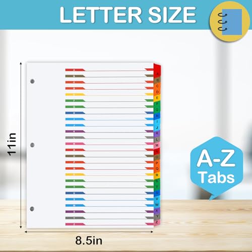Coidea فواصل مجلدات الأبجدية لمجلد 3 حلقات، فواصل COIDEA A-Z لمجلد 3 حلقات، فواصل مجلدات A-Z متعددة الألوان مع صفحة محتويات قابلة للتخصيص، علامات الأبجدية ABC للمدرسة والمكتب - Image 2