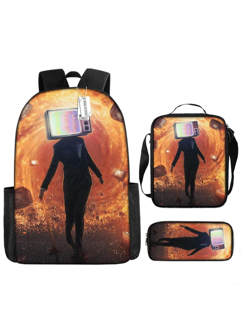 3 Pcs Skibidi Toilet  School Bag Satchel Pencil Case Animated Game Skibidi Toilet Man Gifts For Kids TV Man Toilet Man Titan Man - Image 1
