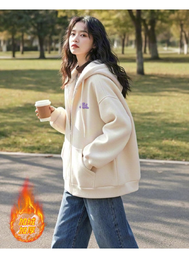 Flying in the snow Fleece Hooded Sweatshirt Jacket 2025 Autumn/winter New Arrival Loose Lazy Style Daily Versatile Cardigan Top - Image 1