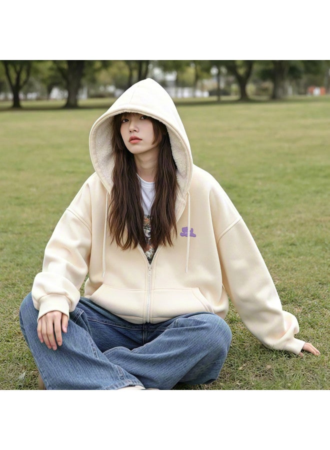 Flying in the snow Fleece Hooded Sweatshirt Jacket 2025 Autumn/winter New Arrival Loose Lazy Style Daily Versatile Cardigan Top - Image 4