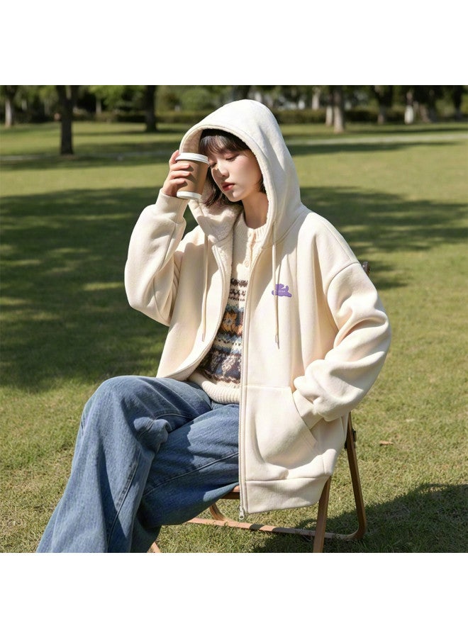Flying in the snow Fleece Hooded Sweatshirt Jacket 2025 Autumn/winter New Arrival Loose Lazy Style Daily Versatile Cardigan Top - Image 5