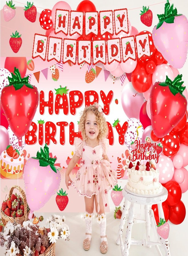 Kriyokiaa Strawberry Birthday Party Decorations for Girls Berry Shortcake Party Set with Balloon Garland, Backdrop, Banners, Tablecloth & Cake Topper Berry Theme Party Supplies - Image 4