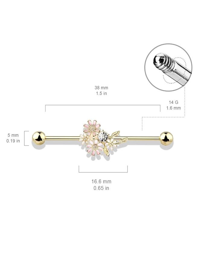 Amelia Fashion 14 Gauge And Enamel Flower Bouquet Industrial Barbell 316L Surgical Stainelss Steel Choose Color  - Image 3