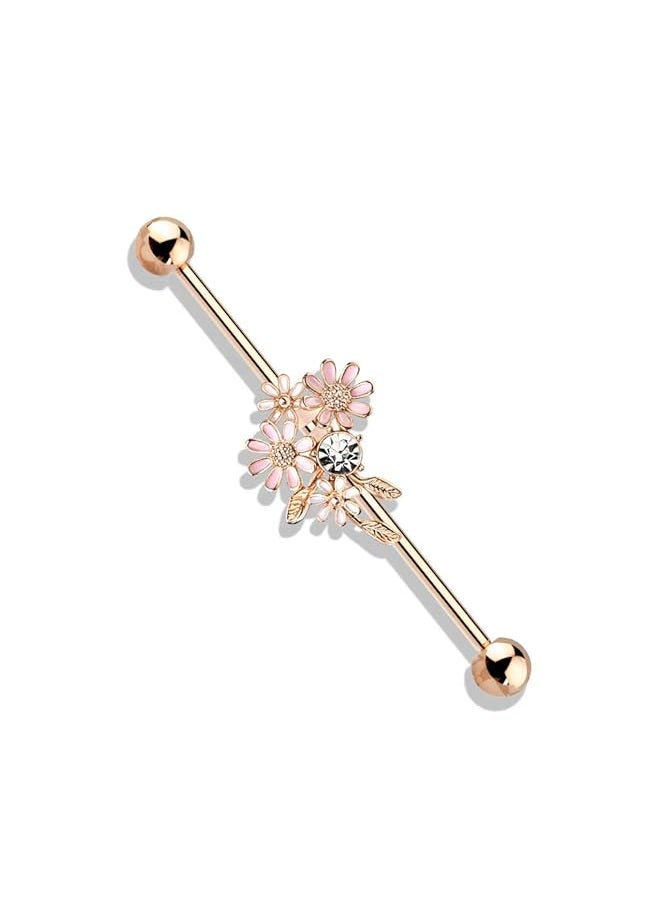 Amelia Fashion 14 Gauge And Enamel Flower Bouquet Industrial Barbell 316L Surgical Stainelss Steel Choose Color  - Image 1