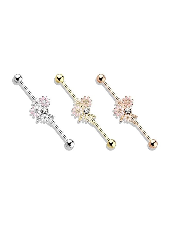 Amelia Fashion 14 Gauge And Enamel Flower Bouquet Industrial Barbell 316L Surgical Stainelss Steel Choose Color  - Image 2
