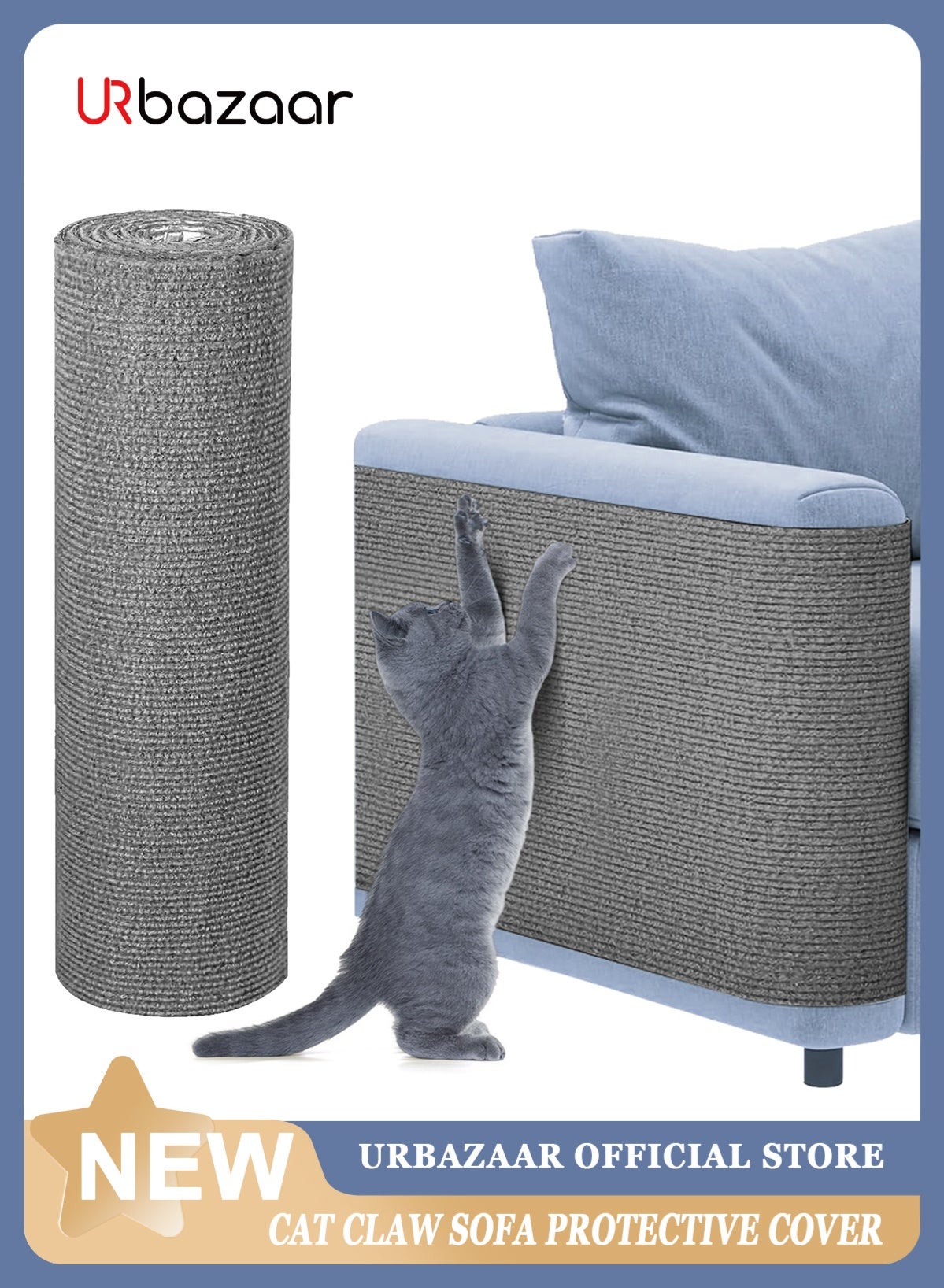 Cat Scratch Furniture Protector, Trimmable Self-Adhesive Carpet, DIY Climb Cat Scratcher Mat for Covering Cat Tower and Couch Protector from Cat Claws (78.7x15.8in Light Grey)