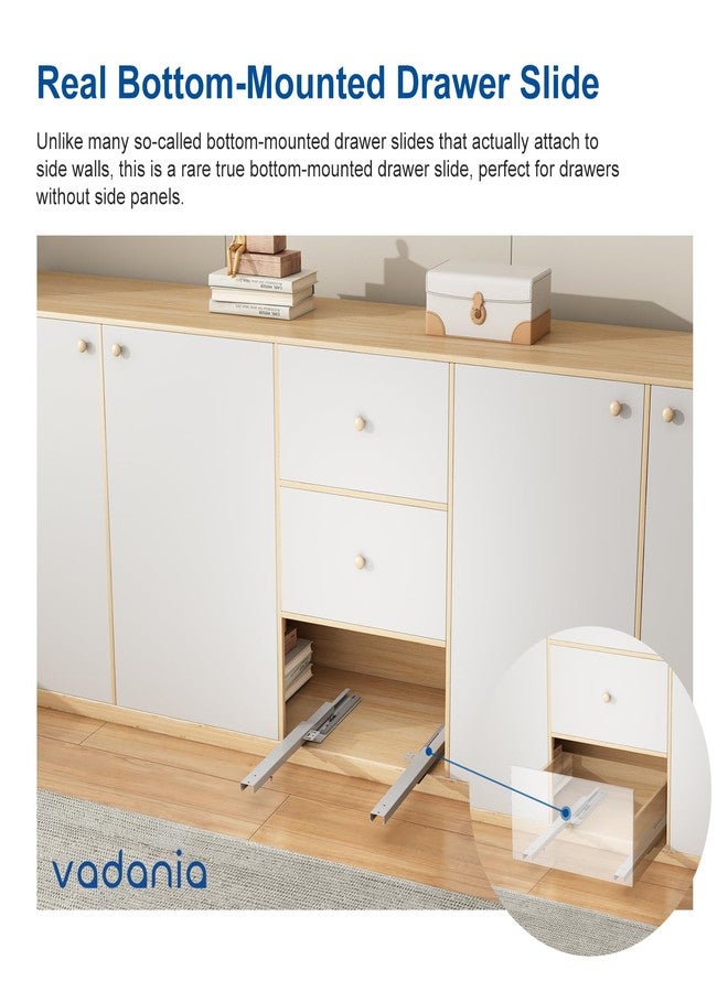 VADANIA 14" Undermount Drawer Slide, Soft Close, Bottom Mounted & Bottom Support, 88 lb Load Capacity, 3-Fold Full Extension, Invisible Drawer Slies,1 Pair(2-Pack) - Image 2