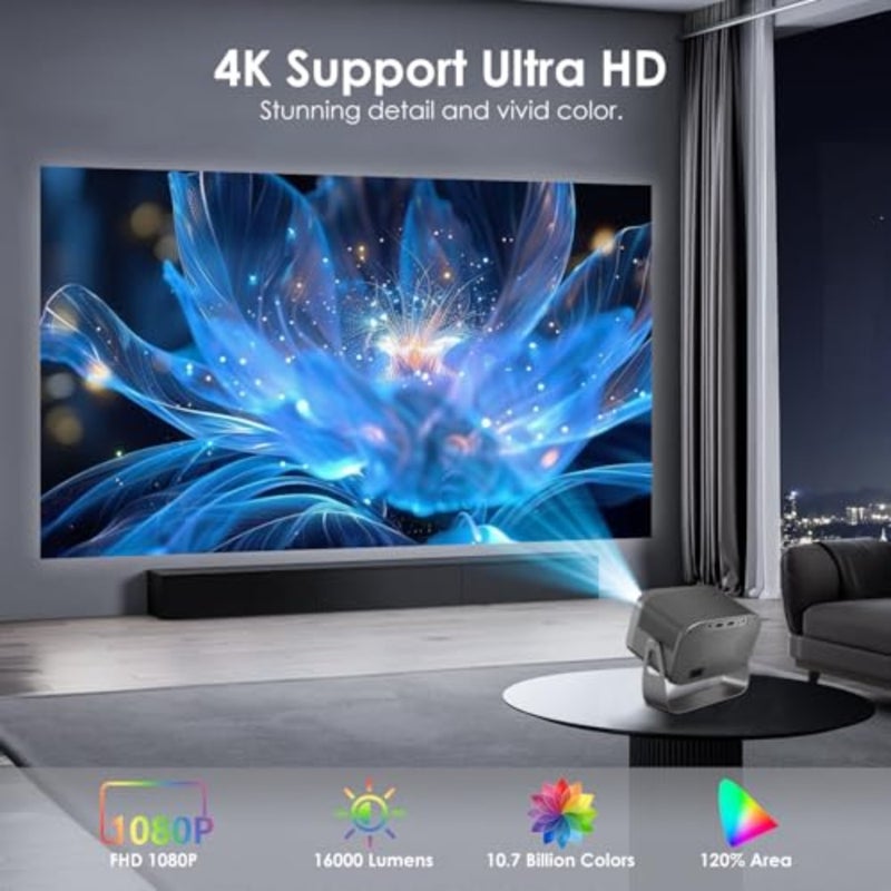 Mini Portable Projector 4K - Smart Projector with Built-in Apps, WiFi 6, BT5.2, 16000Lumen High brightness, Electric Focus/Keystone, 200" Big Screen Projector for Home/Outdoor Movies - Image 3