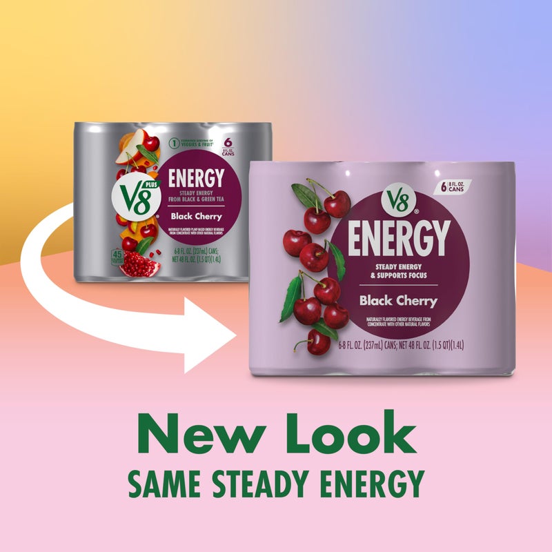 V8 Energy Black Cherry Energy Drink, 8 fl oz Can (6 Pack) - Image 2