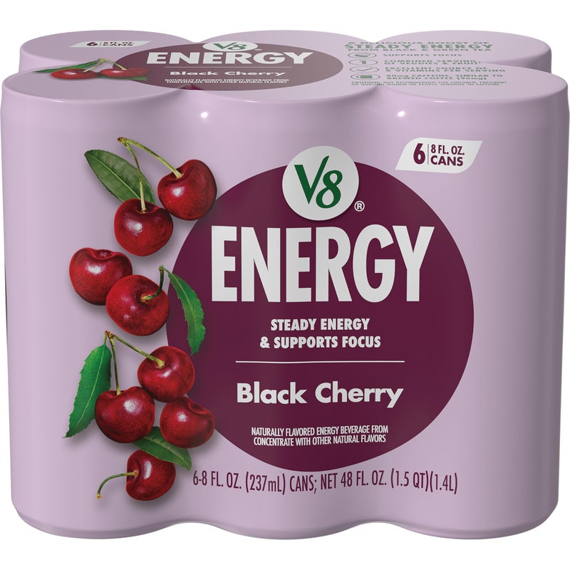 V8 Energy Black Cherry Energy Drink, 8 fl oz Can (6 Pack) - Image 1