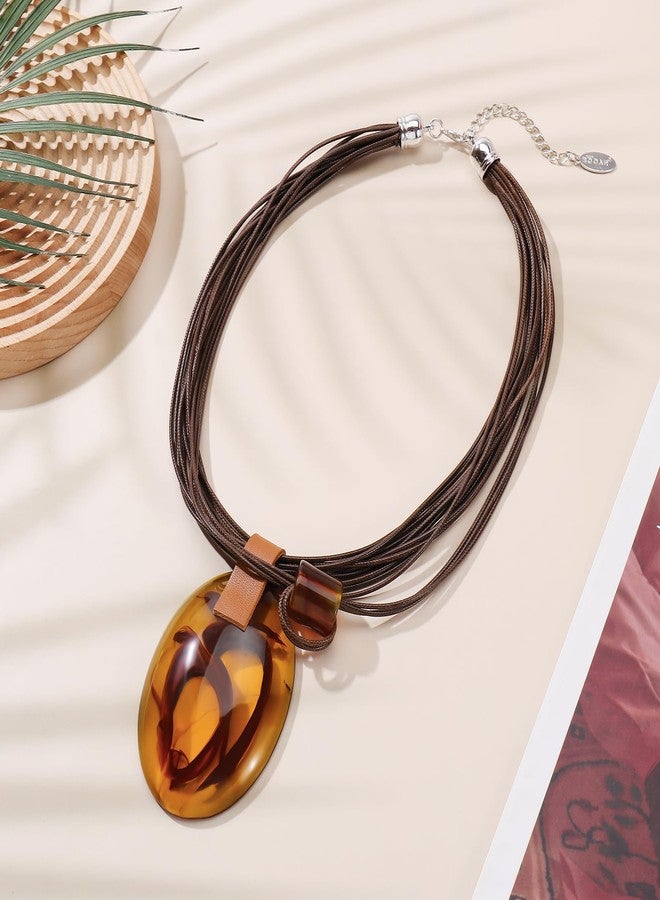 Bocar Multi Strand Chunky Statement Big Teardrop Oval Pendant Necklace Wax Cord Costume Choker for Women Gift (NK-10794-Amber Brown) - Image 4