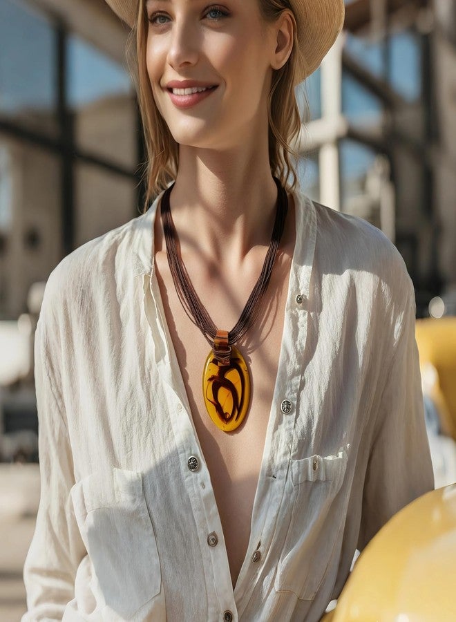 Bocar Multi Strand Chunky Statement Big Teardrop Oval Pendant Necklace Wax Cord Costume Choker for Women Gift (NK-10794-Amber Brown) - Image 3