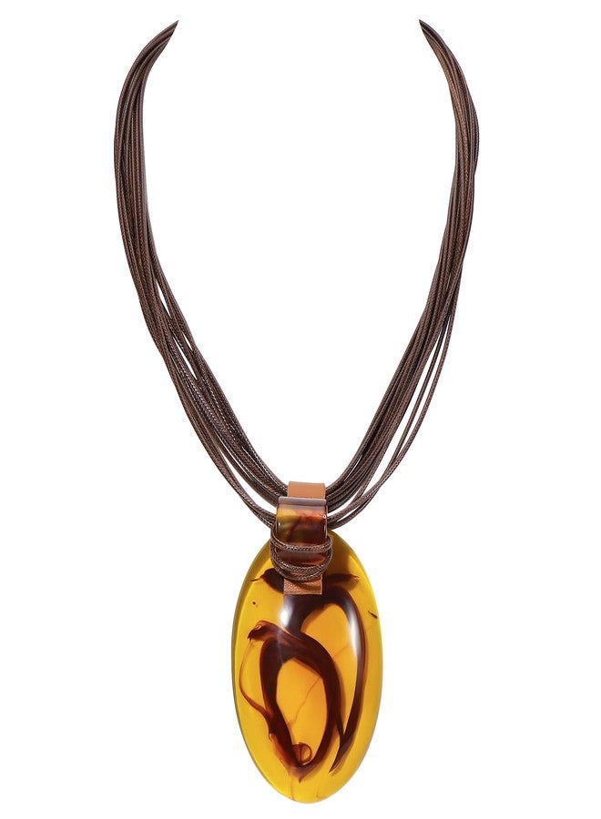 Bocar Multi Strand Chunky Statement Big Teardrop Oval Pendant Necklace Wax Cord Costume Choker for Women Gift (NK-10794-Amber Brown) - Image 1