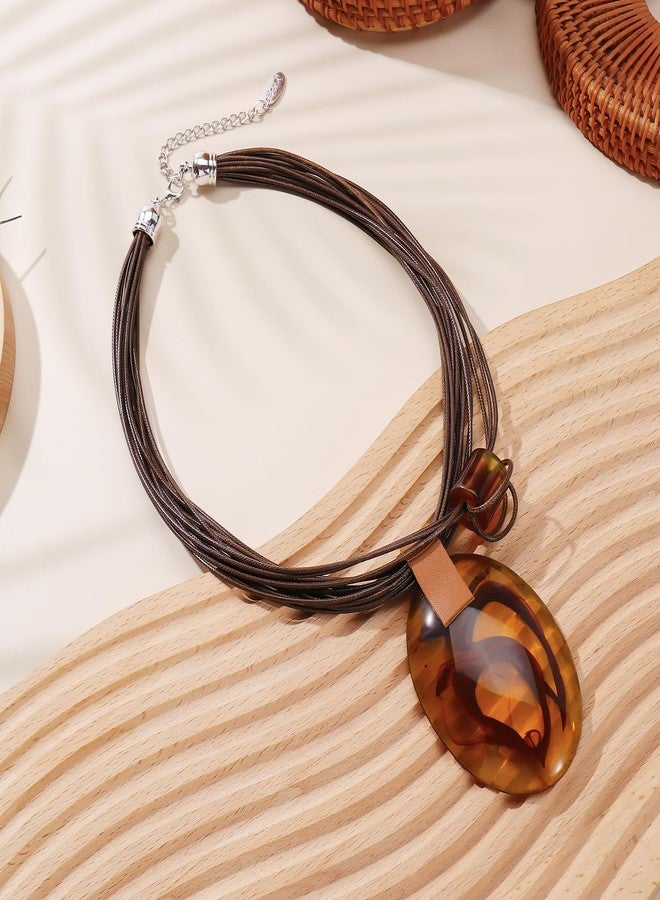 Bocar Multi Strand Chunky Statement Big Teardrop Oval Pendant Necklace Wax Cord Costume Choker for Women Gift (NK-10794-Amber Brown) - Image 5
